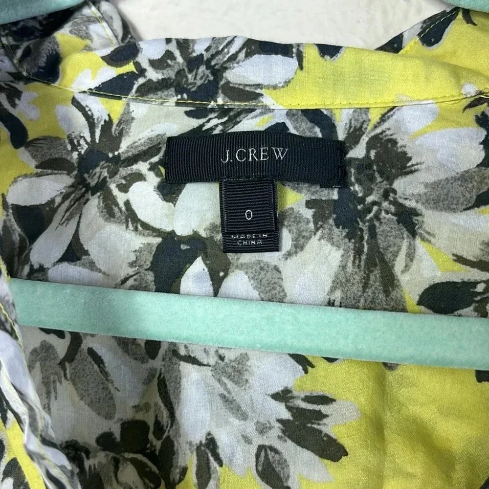 J. Crew Silk Cotton Blend Button Down Floral Shirt long sleeve yellow grey SZ 0